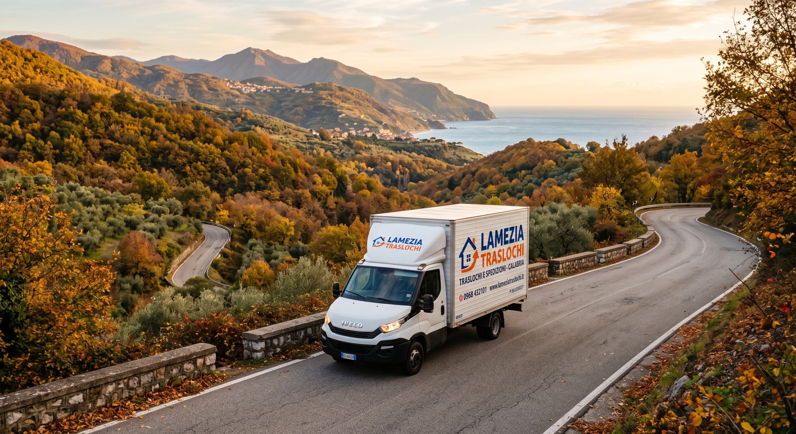 Furgone Lamezia Traslochi su strada panoramica Calabria