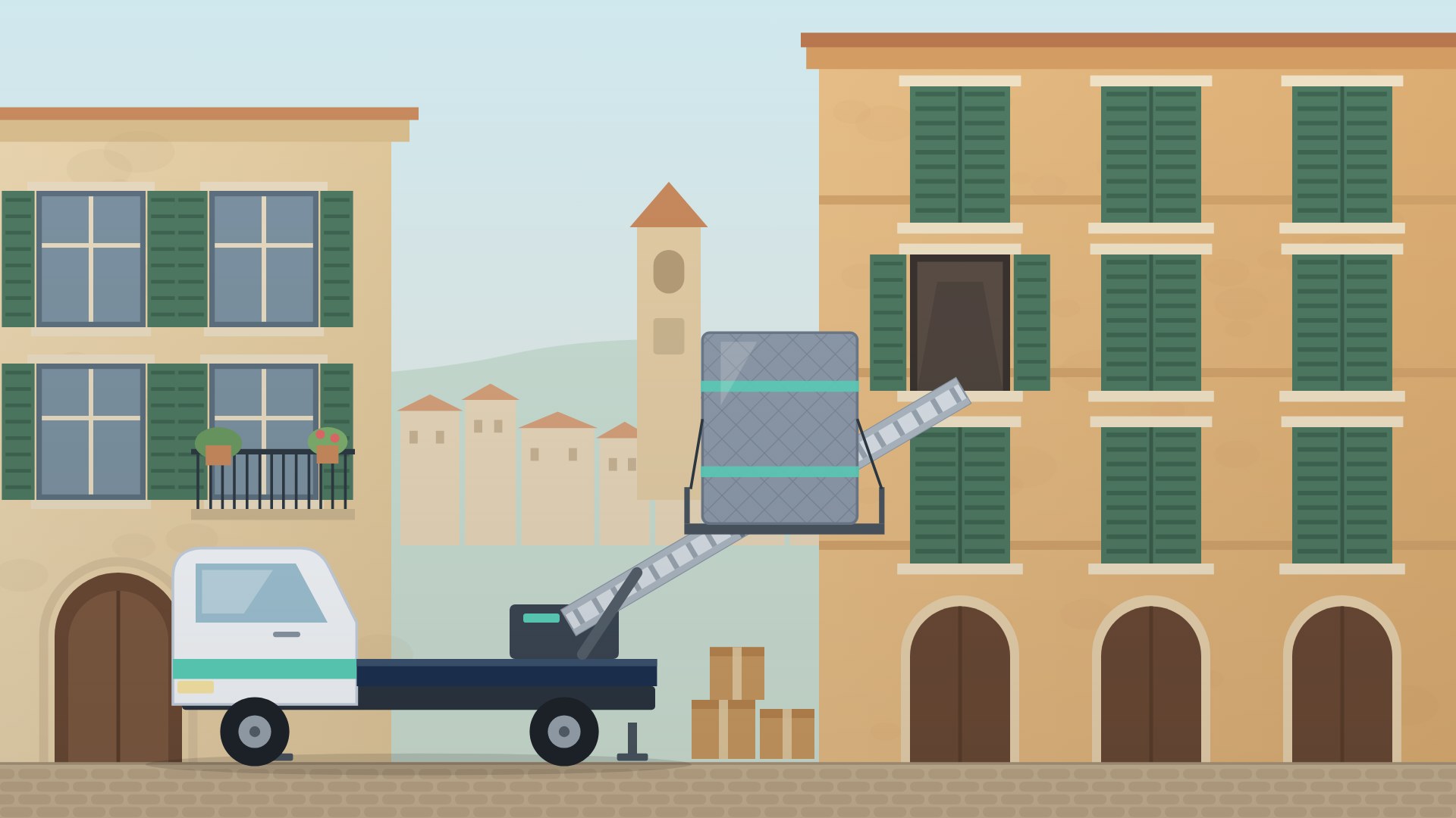 Trasloco in centro storico con piattaforma elevatrice | Lamezia Traslochi